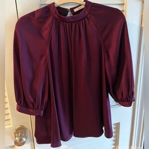 ERDEM Rich Plum Blouse with Puff Sleeves